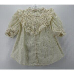 Love The Label Top Small Blouse Lace Crochet Eyelet Ruffle Button Up